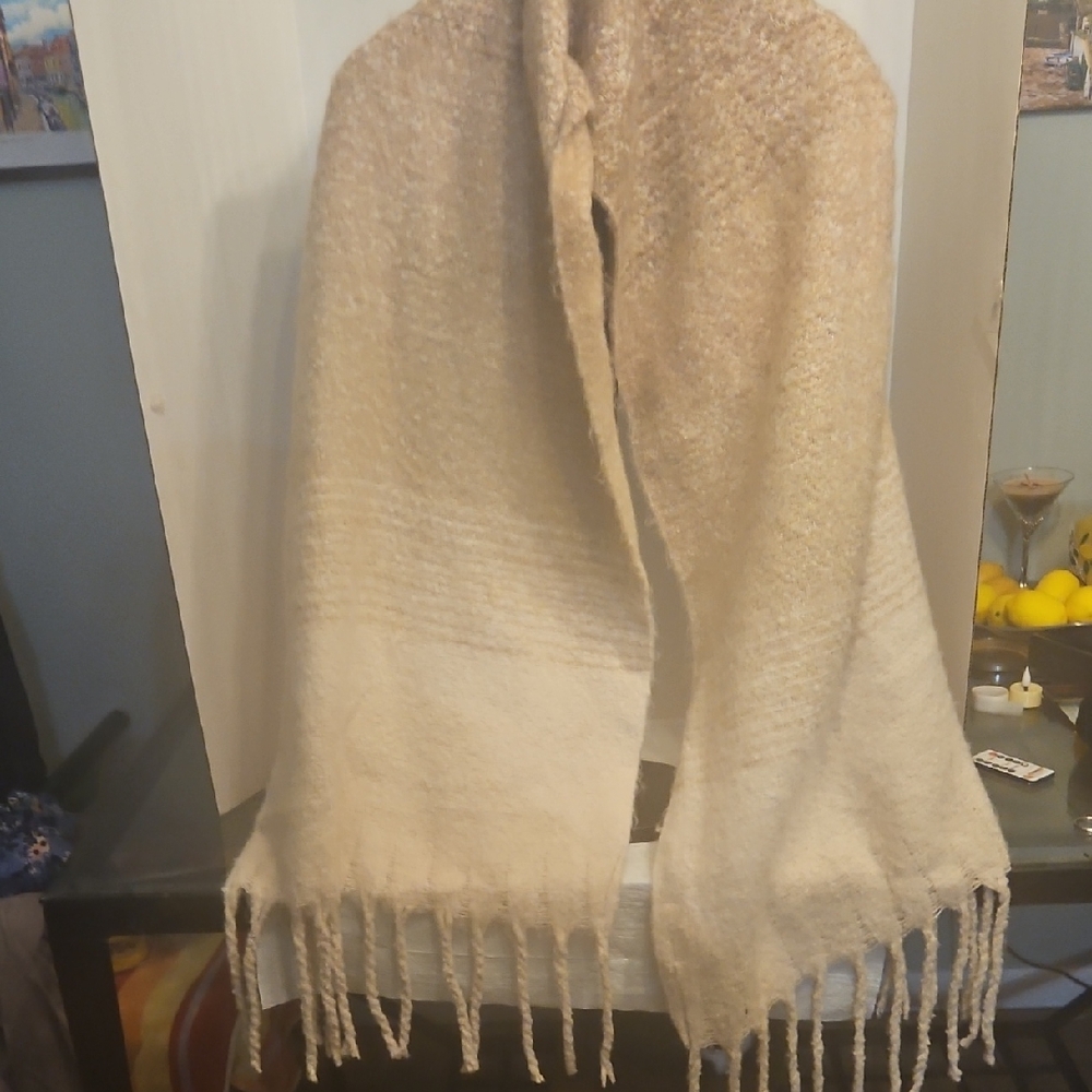 Cozy Cream and Tan Woven Scarf